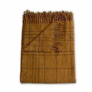 NEW EVANGELINE merino lambswool throw - 54"x72" in check burnt yellow